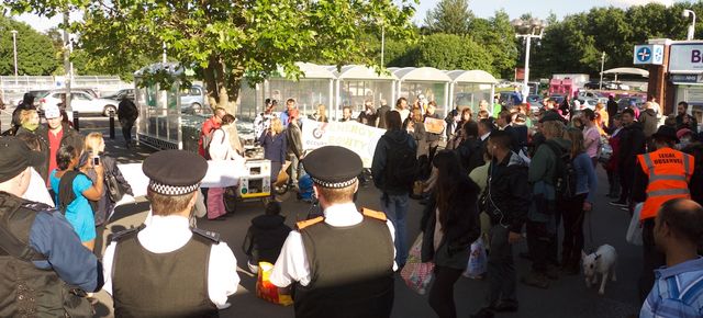 speakers outside store