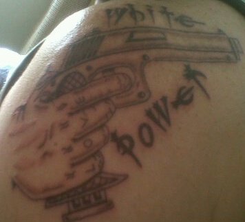 Closer picture of Neils white power tattoo