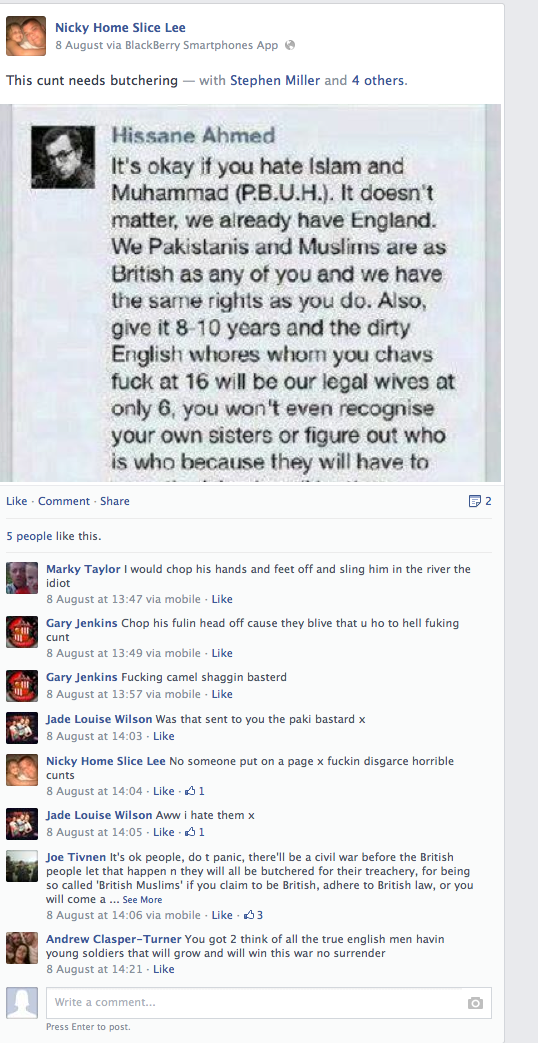 Nicky 'Slash' Lee with friends talking about 'butchering' a fake fb account