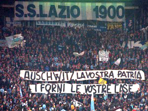 Lazio "Irriducibile" show Auschwitz banner **