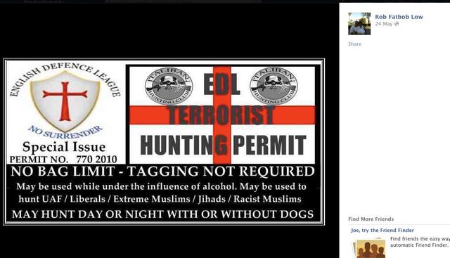 Rob Low's 'EDL Terrorist Hunting Permit