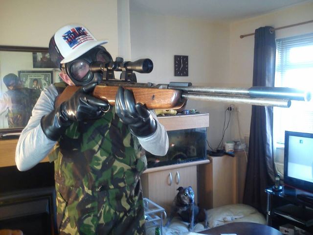 Stewey Gustard/Smith North East EDL member from Shotton posing with weapons