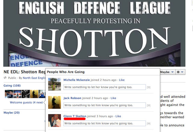 Glen T Skeleton confirming he's going to the EDL demo