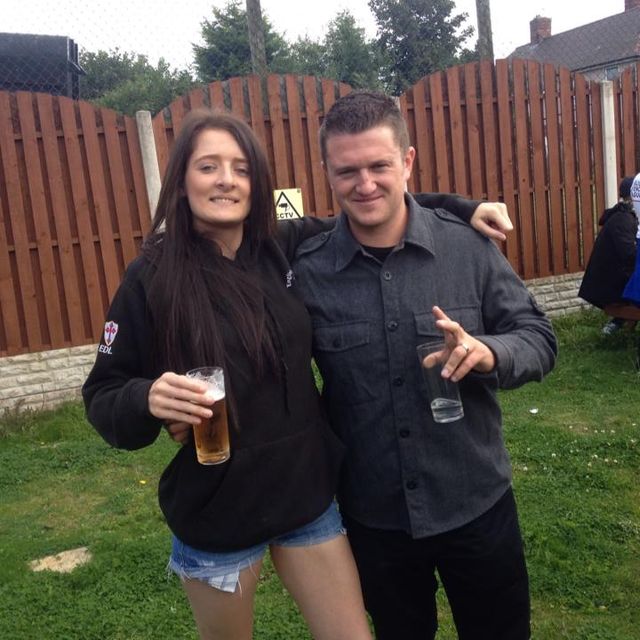 North East EDL member Zoe Davies with Tommy Robinson