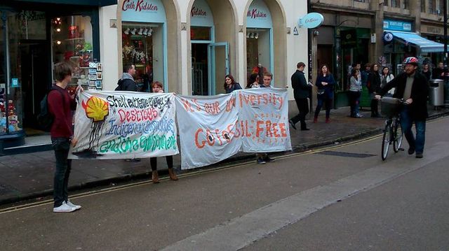protesters with banners