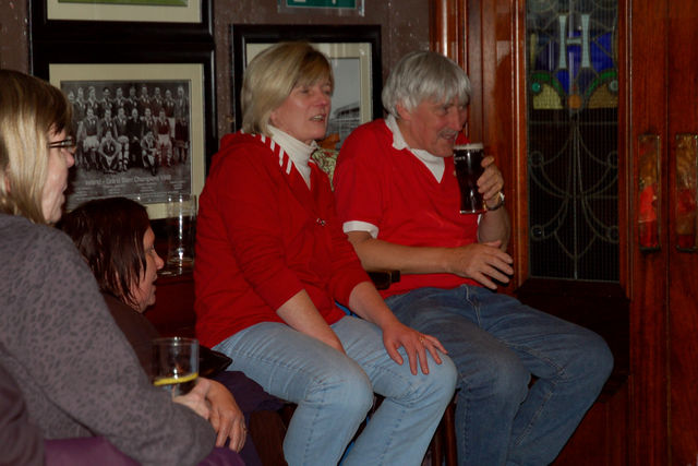 The family relaxes in the Brian Boru pub at a social event Saturday night