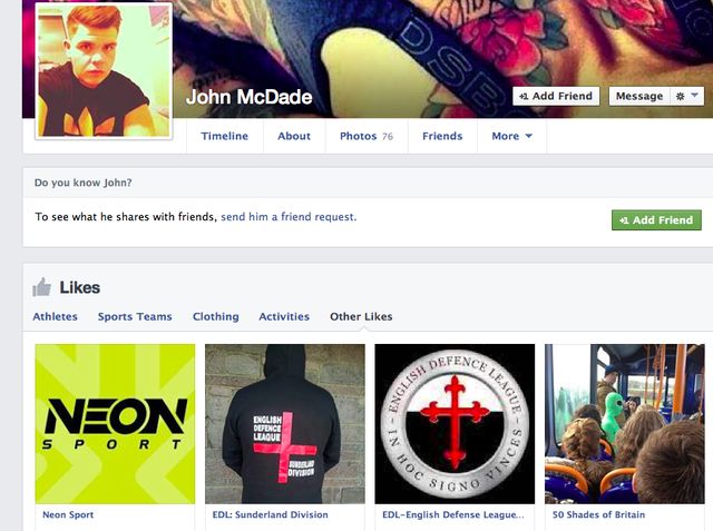 John McDade's support for the EDL