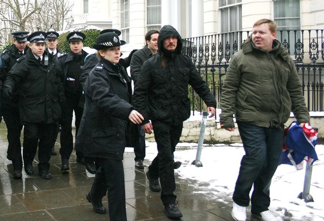 Same Nazi (right) retreating from Anti-Fascists under police escort