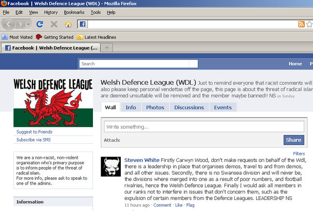 Steven White refers to himself on WDL Facebook as "LEADERSHIP"