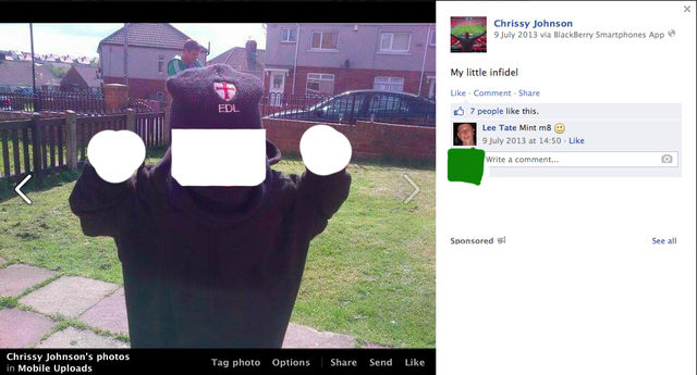 Evidence of Chris making his son wear a EDL balaclava