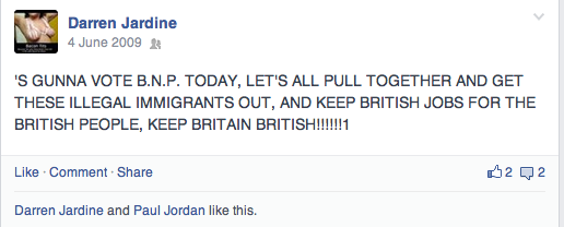 Darren's support for the BNP