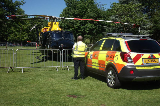 Wrexham Council's private security firm G4S guarding a helicopter today