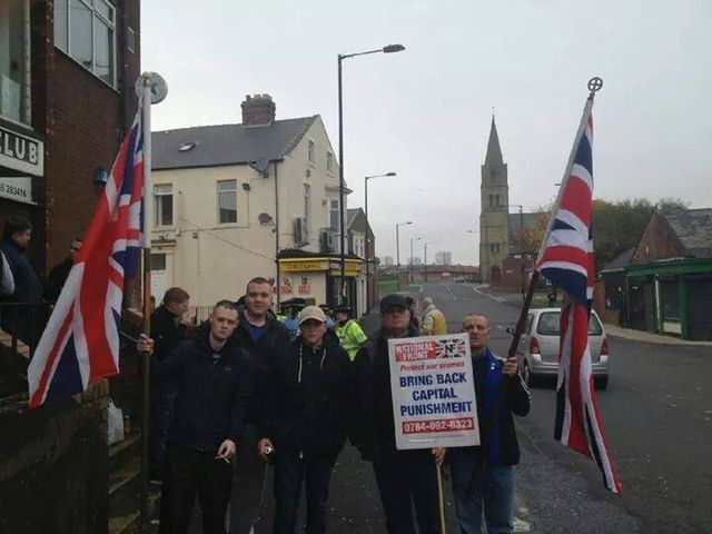 (left to right) Micky Kirkley,Stephen' , Simon Biggs, at NF at Sunderland demo