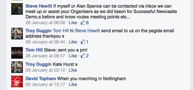 Pegida UK and North East EDL members discuss plans for Newcastle demo on 28th Fe