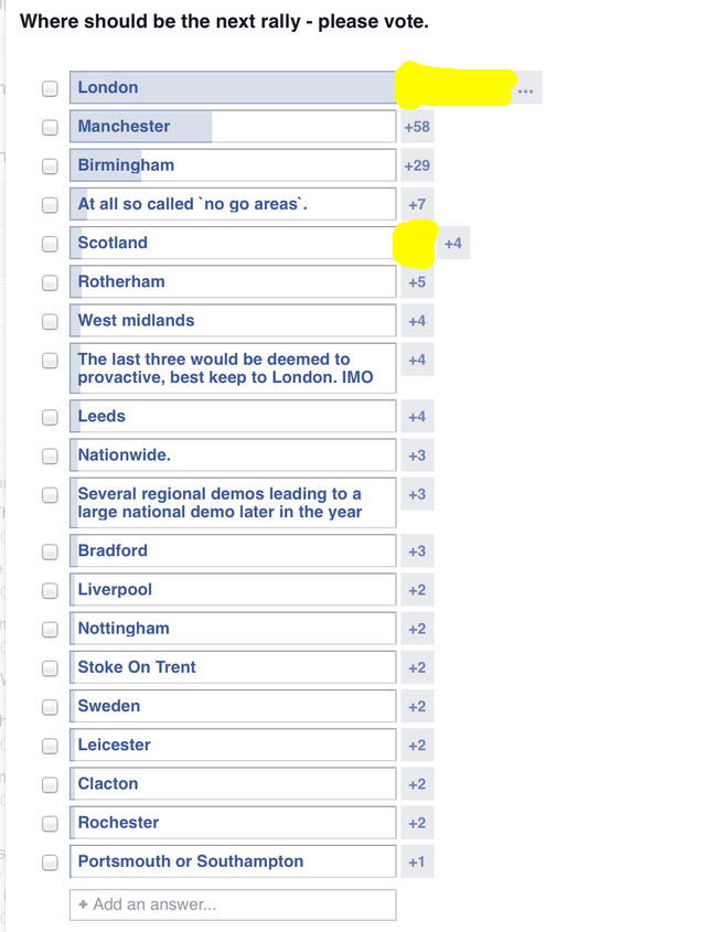 Pegida Uk vote on cities