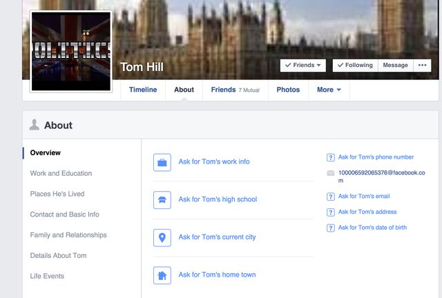 Tom the founder of Pegida Uk's profile - very little info and recently made