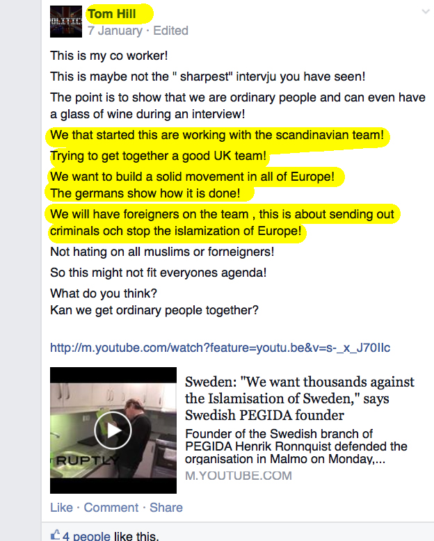 Further links with Scandinavia with Tom/Pegida UK
