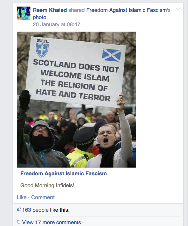 Prominent Pegida UK admin posts SDL image