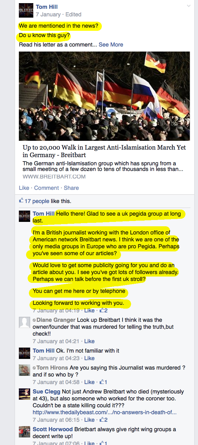 1.3) Pegida UK co-operation with Journalist at Breitbart American Network