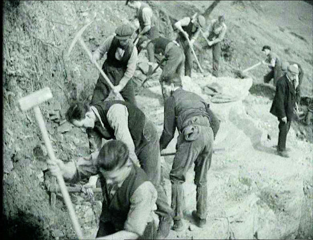 Unemployed working in a UK labour camp, 1930s