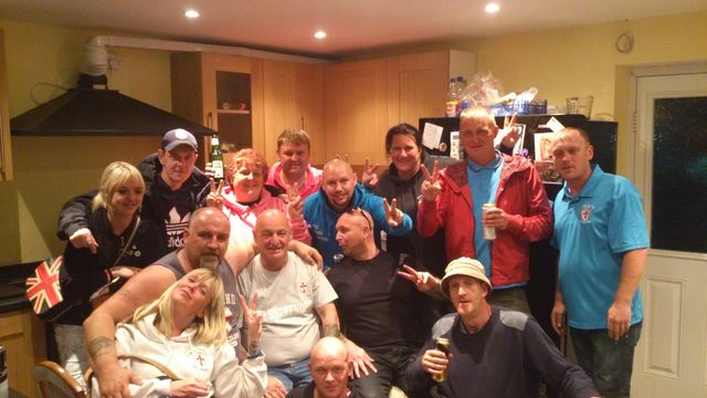 Some North East EDL members , Thomas, Shaun and Melissa are in the photo