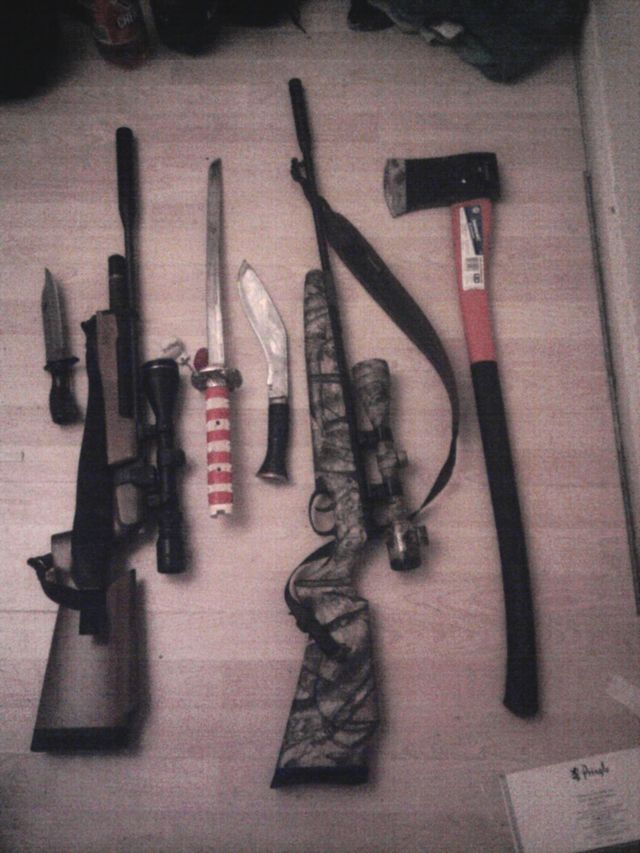 Alfie's collection of weapons.
