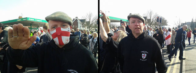 Andrew D Johnson's photograph of a friend giving nazi salute on EDL march