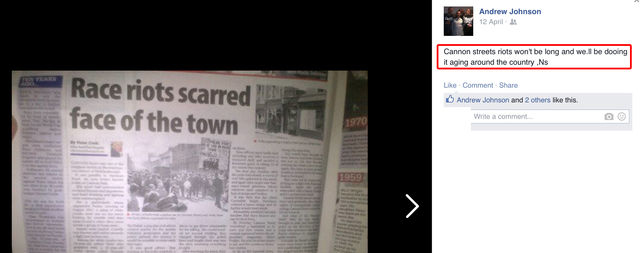 Andrew D Johnson incites to race riot