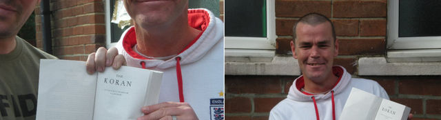 Barrie Bell's friends burn a Koran (cropped)