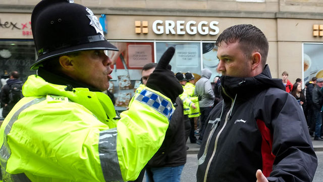 Michael James Grey at Pegida demo in Newcastle