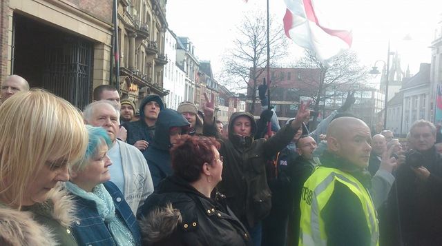 Deirdre a North East EDL member at Pegida demo