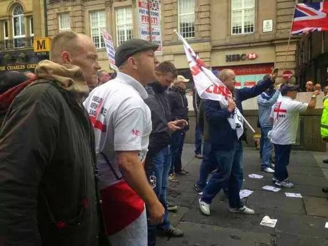Harry Fisken at NF demo Monument, Newcastle