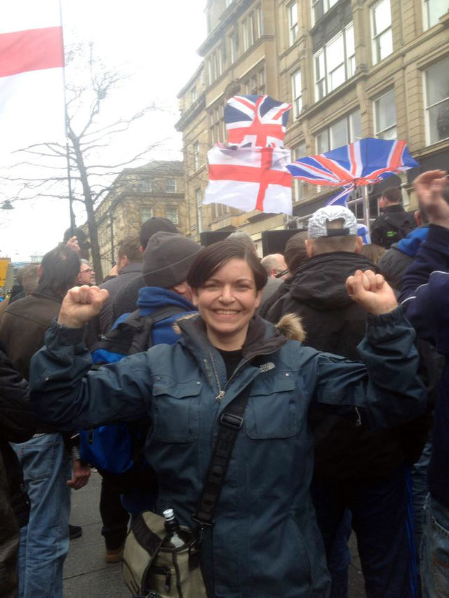 Helen Barrass at Pegida march
