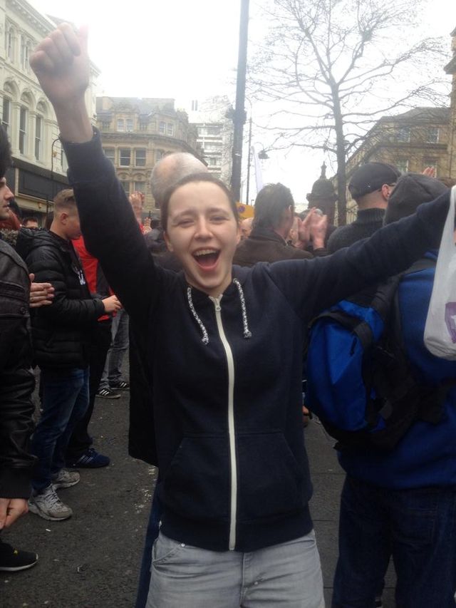 Rachel Kilpatrick at Pegida march