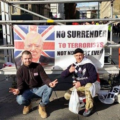 Jed Stoker Charlton at Pegida demo with Anthony Dodds