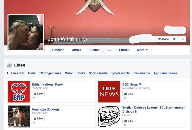John W Hill's support for the BNP/British National Party