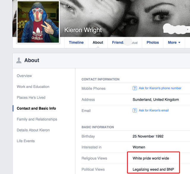 Kieron M Wright white power and bnp support