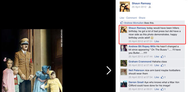 Shaun Ramsay's support for Adolf Hitler