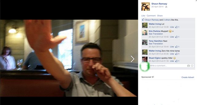 Shaun Ramsay with his friend Davy giving Nazi salutes