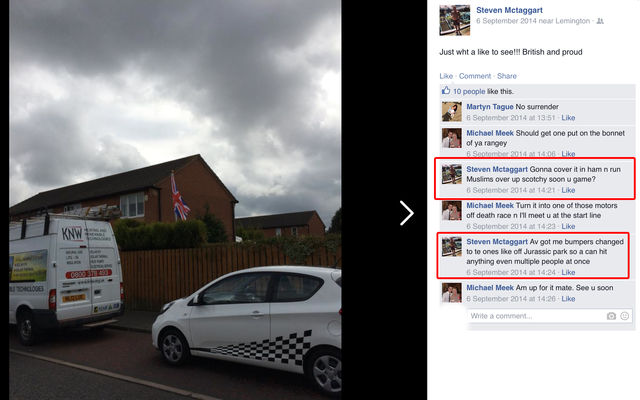 Steven Mctaggart threatens to mow down 'muslims' in his car