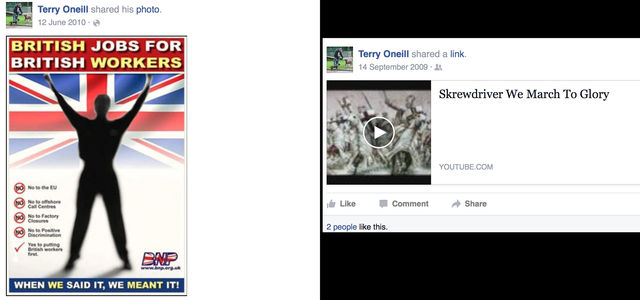 Terrence Oneil's early BNP and Skrewdriver posts