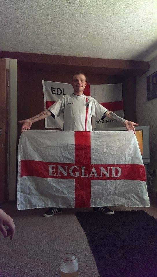 William Hancock with EDL flag