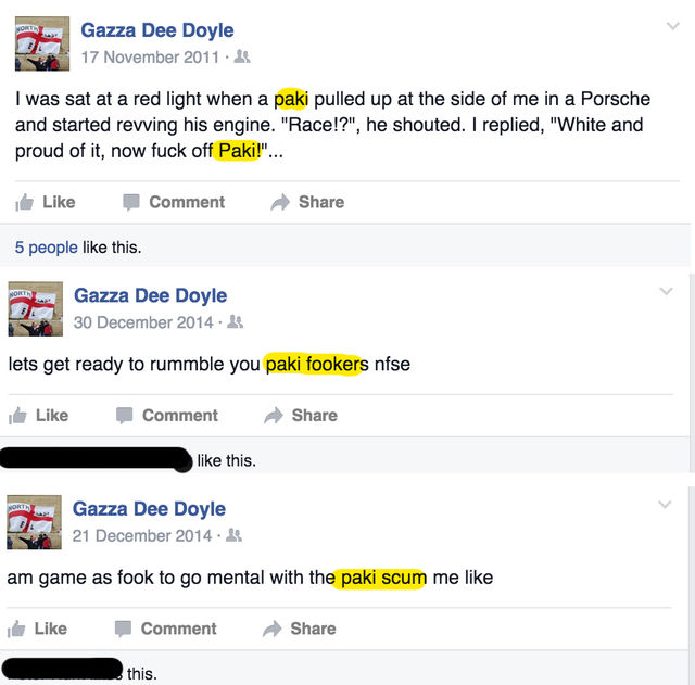Gary Anthony Doyle racist threats and jokes - North East EDL