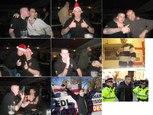 Nick Mills North East EDL member with EDL clothes - also with flag of Ulster