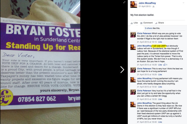 John Mccaffrey UKIP support