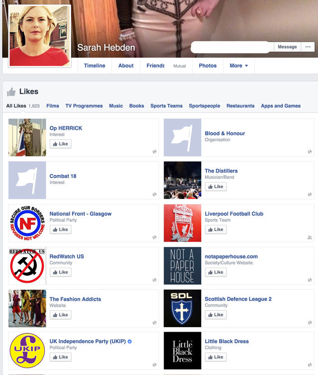 Sarah Hebden's support for far-right groups including Blood and Honour and C18