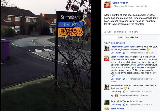 Sarah Hebden's next door house for rent