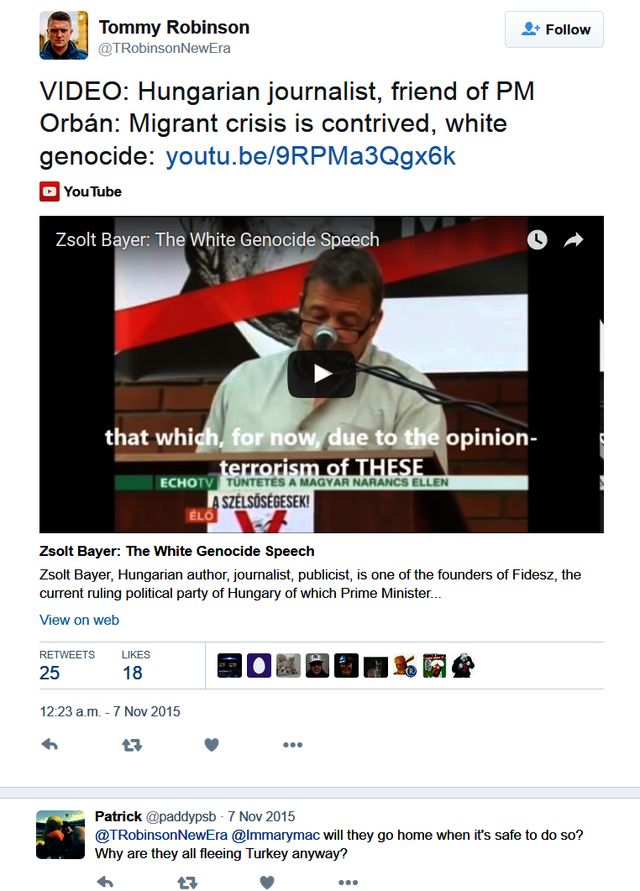 Tommy Tweets White Supremacist Video