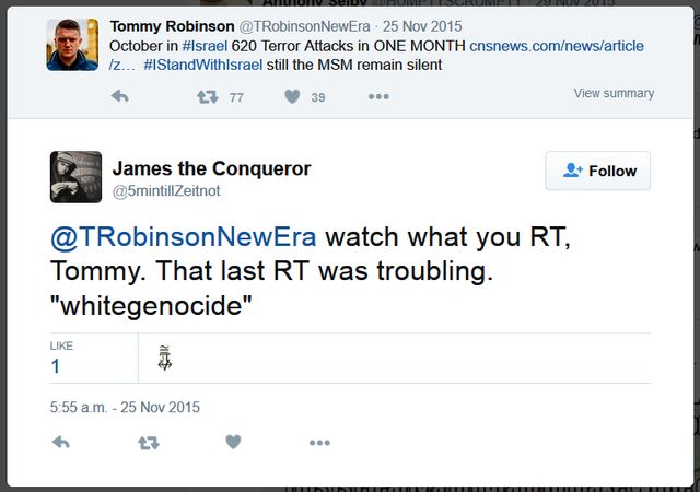 Tommy Advised To Stop Tweeting White Supremacist Tweets